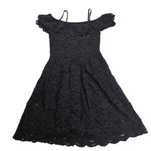 H&M Divided Lace Dress Women Size 2 Black Excellent Off Shoulder Fit Flare LBD